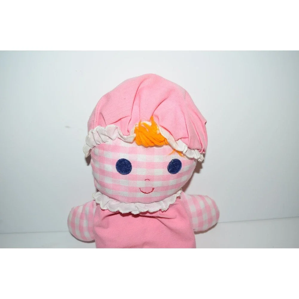 Vtg Fisher Price 1975 Lolly Rattle Doll Pink Checkered Gingham 12
